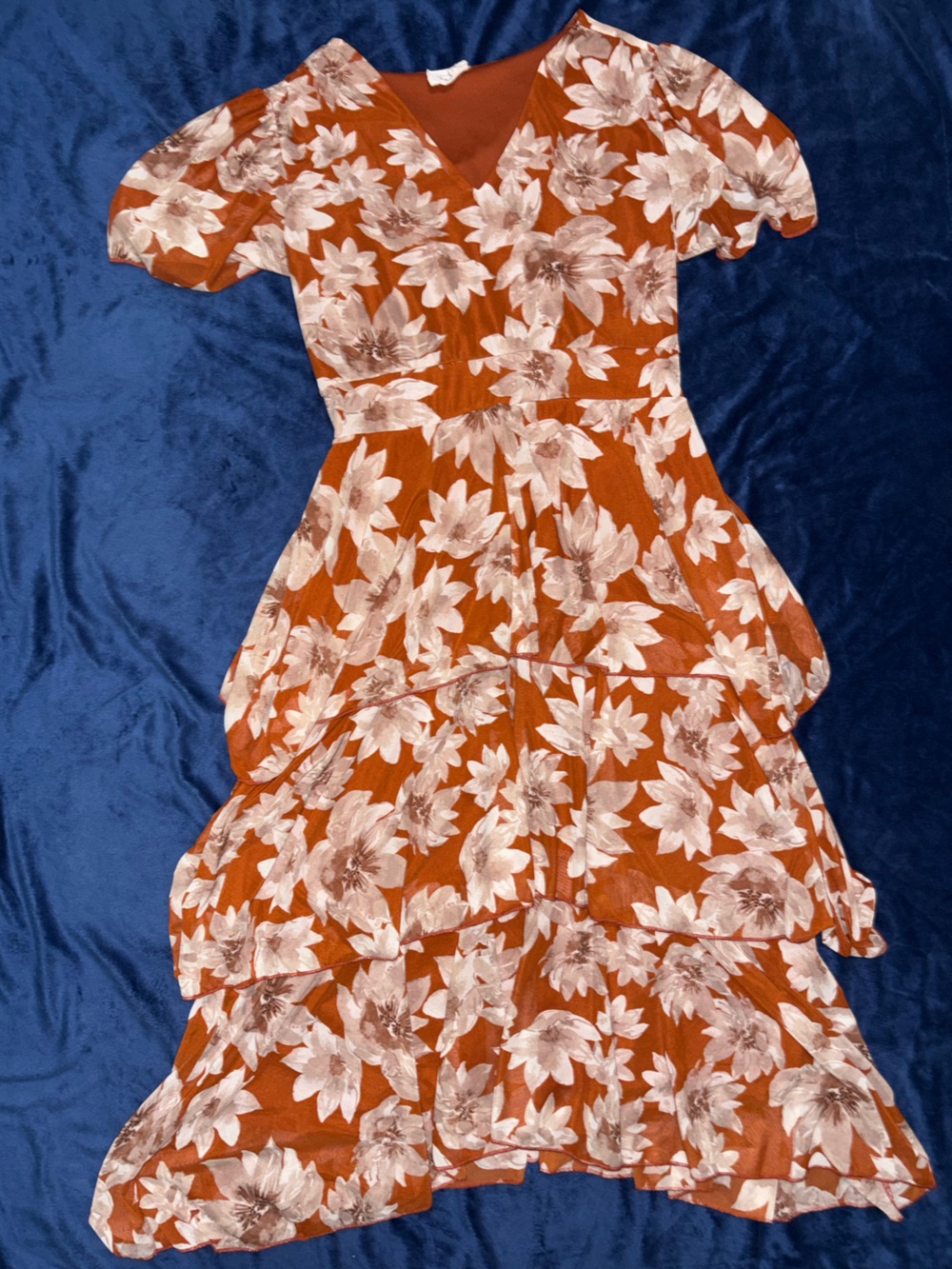 Ember Rust Orange Floral Ruffle Dress Large - Picture 1 of 3